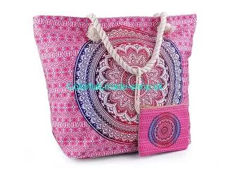Letná / plážová taška mandala, Paisley s taštičkou 39x50 cm - pink