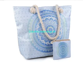 Letná / plážová taška mandala, Paisley s taštičkou 39x50 cm - modrá svetlá