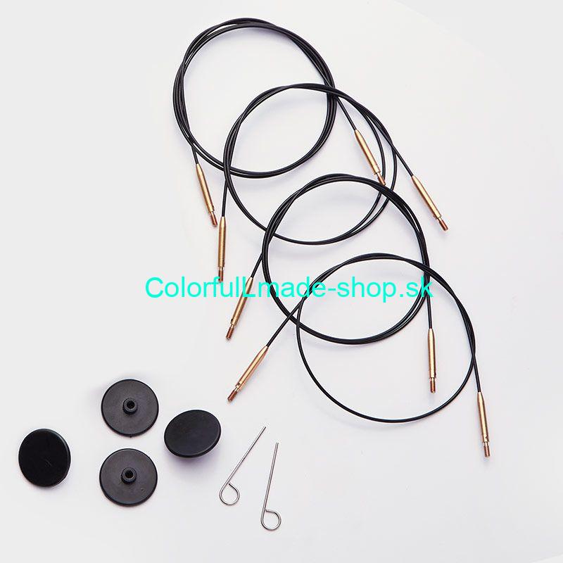 KnitPro Stainless Steel Swivel Cable 360st black/gold - lanko k vym.ihliciam - dĺžka 120cm