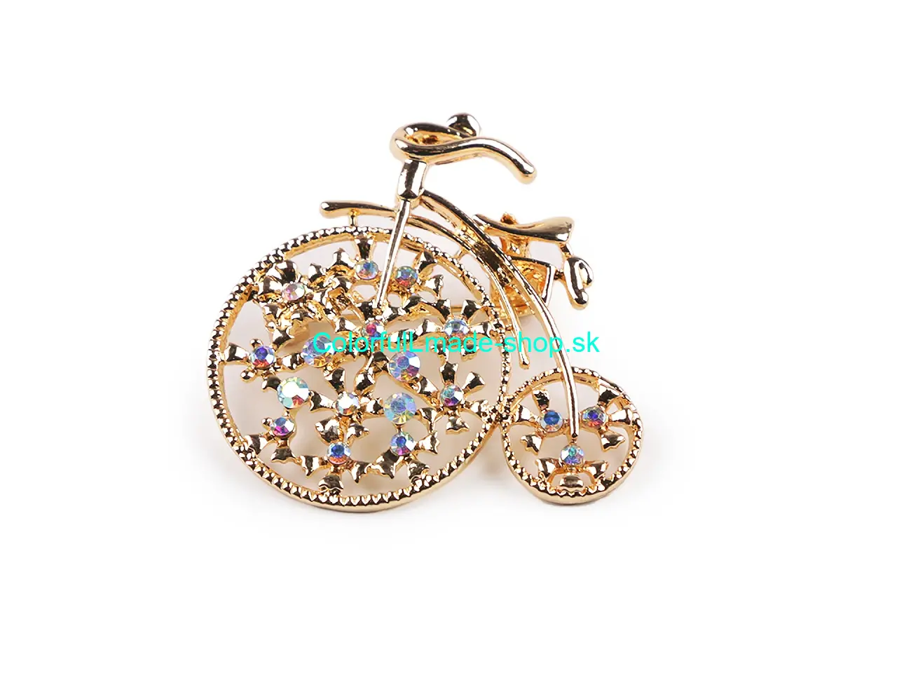 Brošňa s brúsenými kamienkami bicykel - zlatá