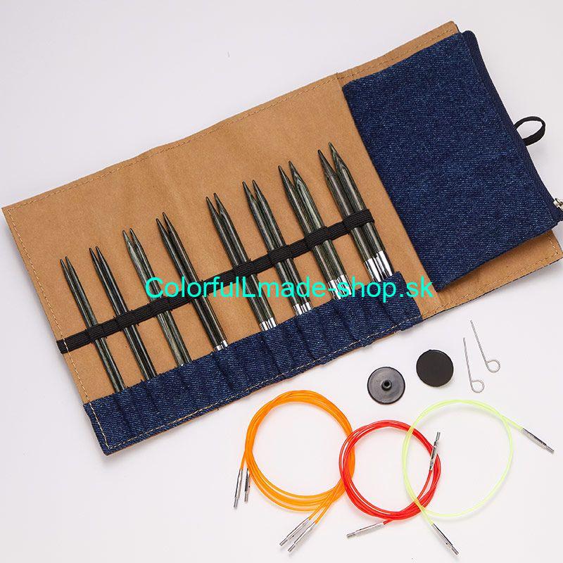 KnitPro Indigo Wood Interchangeable Needle Set - sada 8 párov vymeniteľných 13cm  ihlíc
