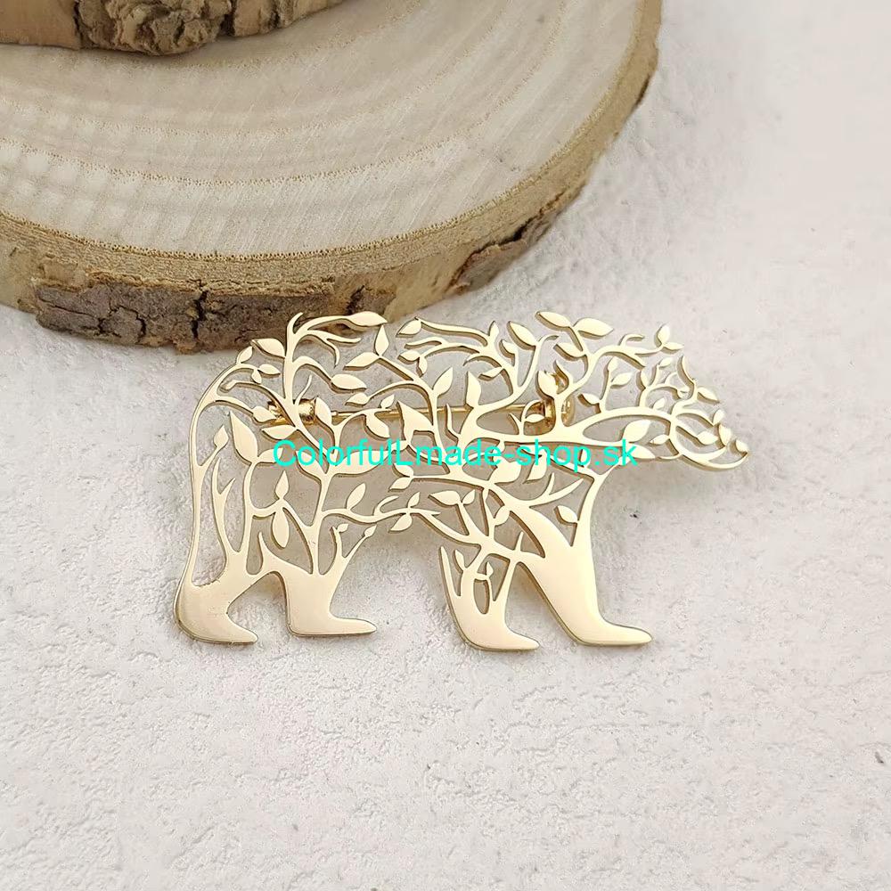 Brošňa kovová medveď - zlatá