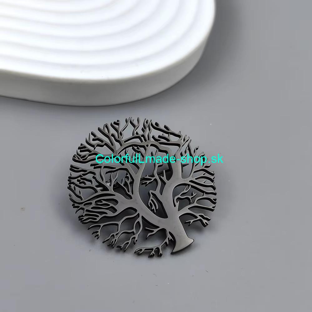 Brošňa kovová strom - čierna