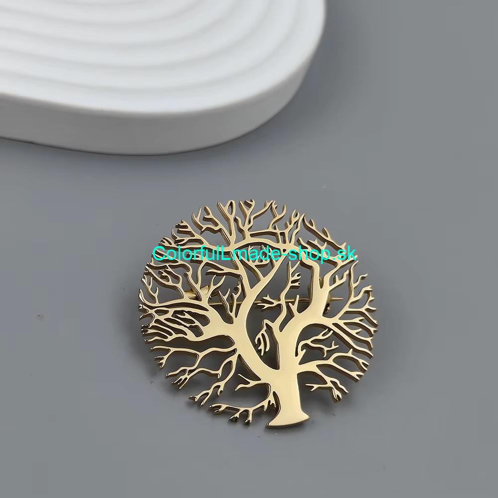 Brošňa kovová strom - zlatá