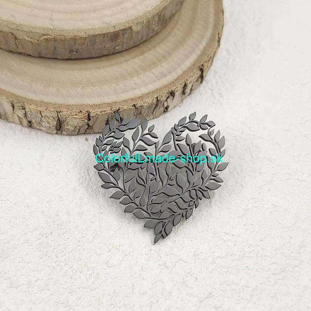 Brošňa kovová srdce - čierna