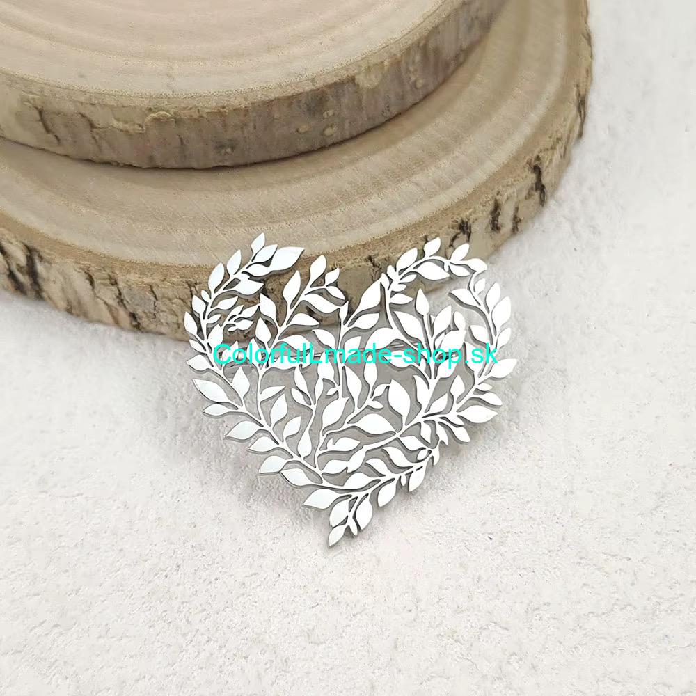 Brošňa kovová srdce - strieborná