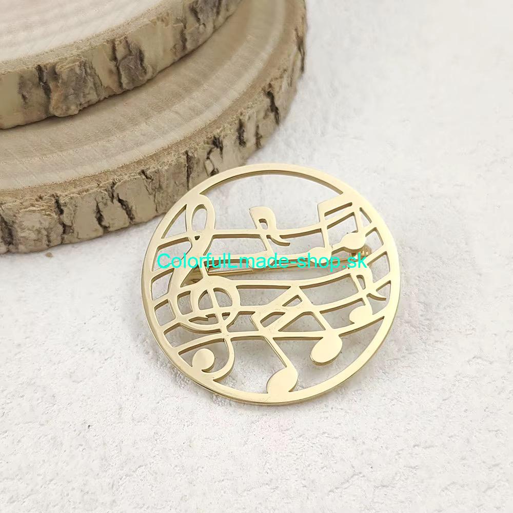 Brošňa kovová noty - zlatá