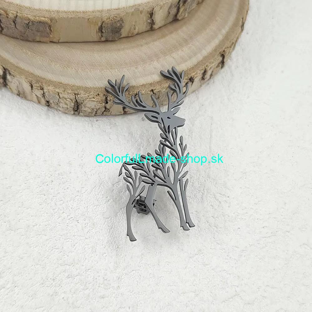 Brošňa kovová jeleň - čierna