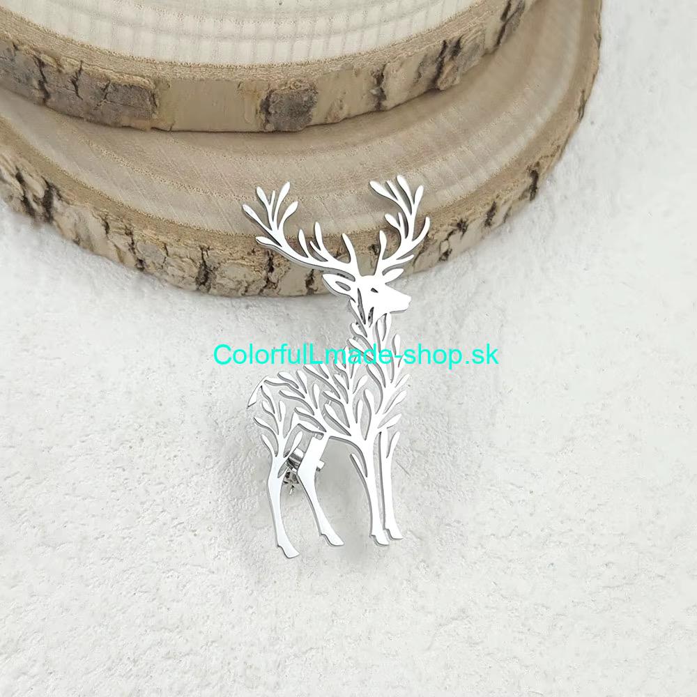 Brošňa kovová jeleň - strieborná