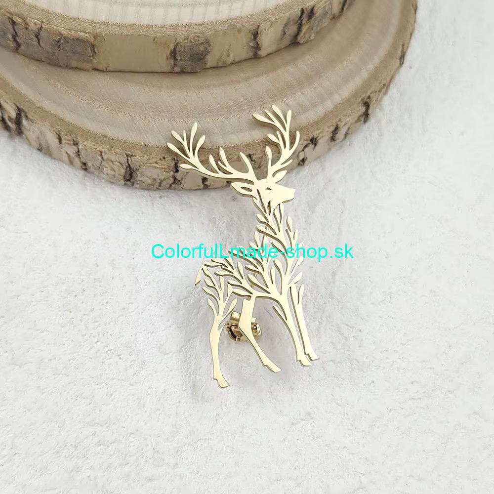 Brošňa kovová jeleň - zlatá