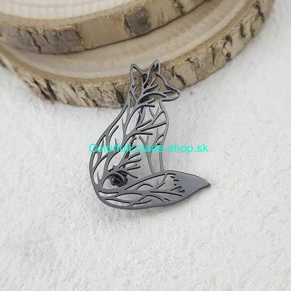 Brošňa kovová líška - čierna
