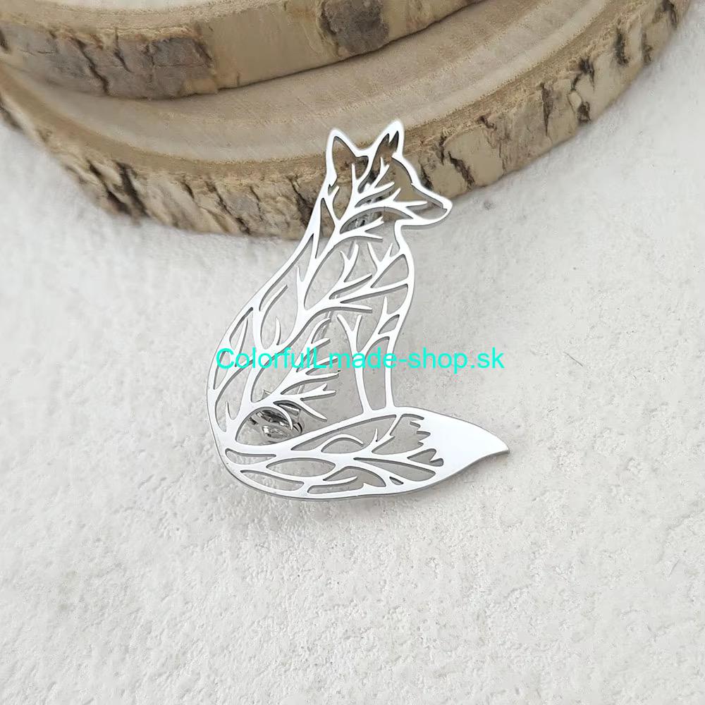 Brošňa kovová líška - strieborná