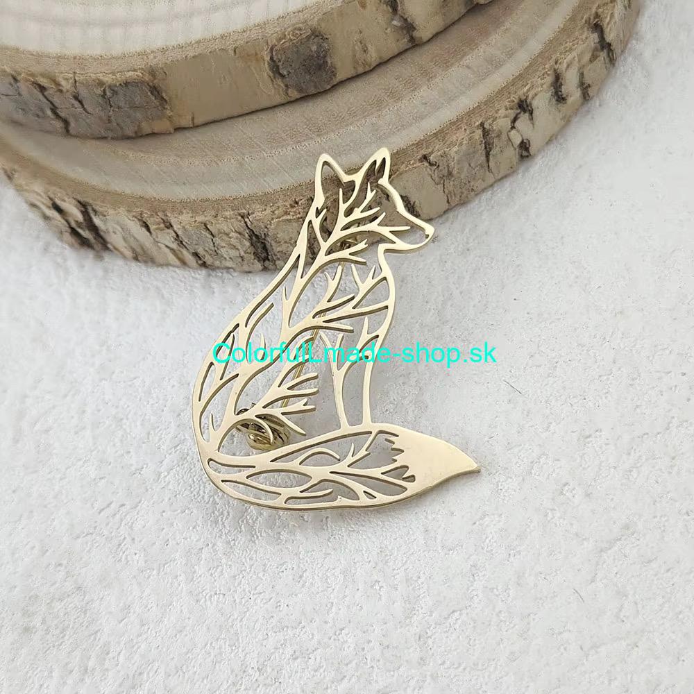 Brošňa kovová líška - zlatá