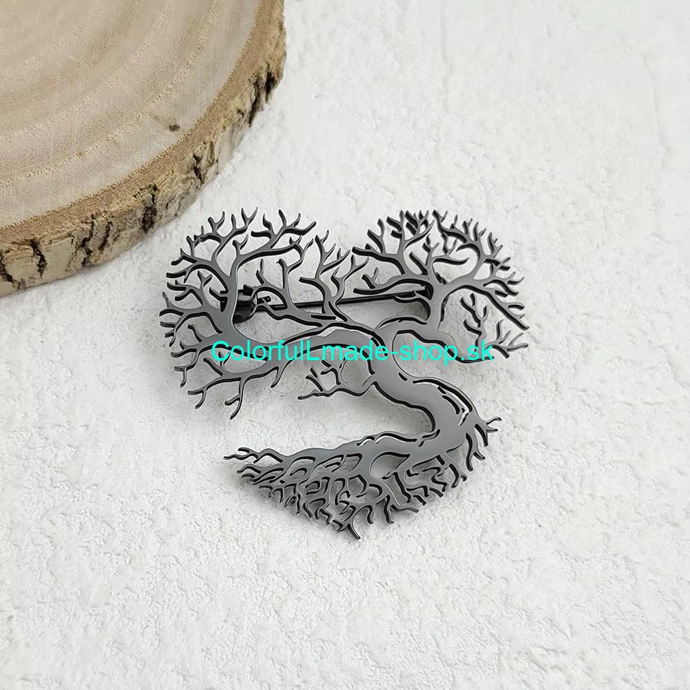 Brošňa kovová srdce/strom - čierna