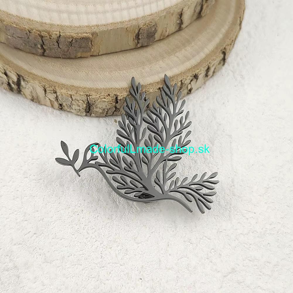 Brošňa kovová holubica - čierna