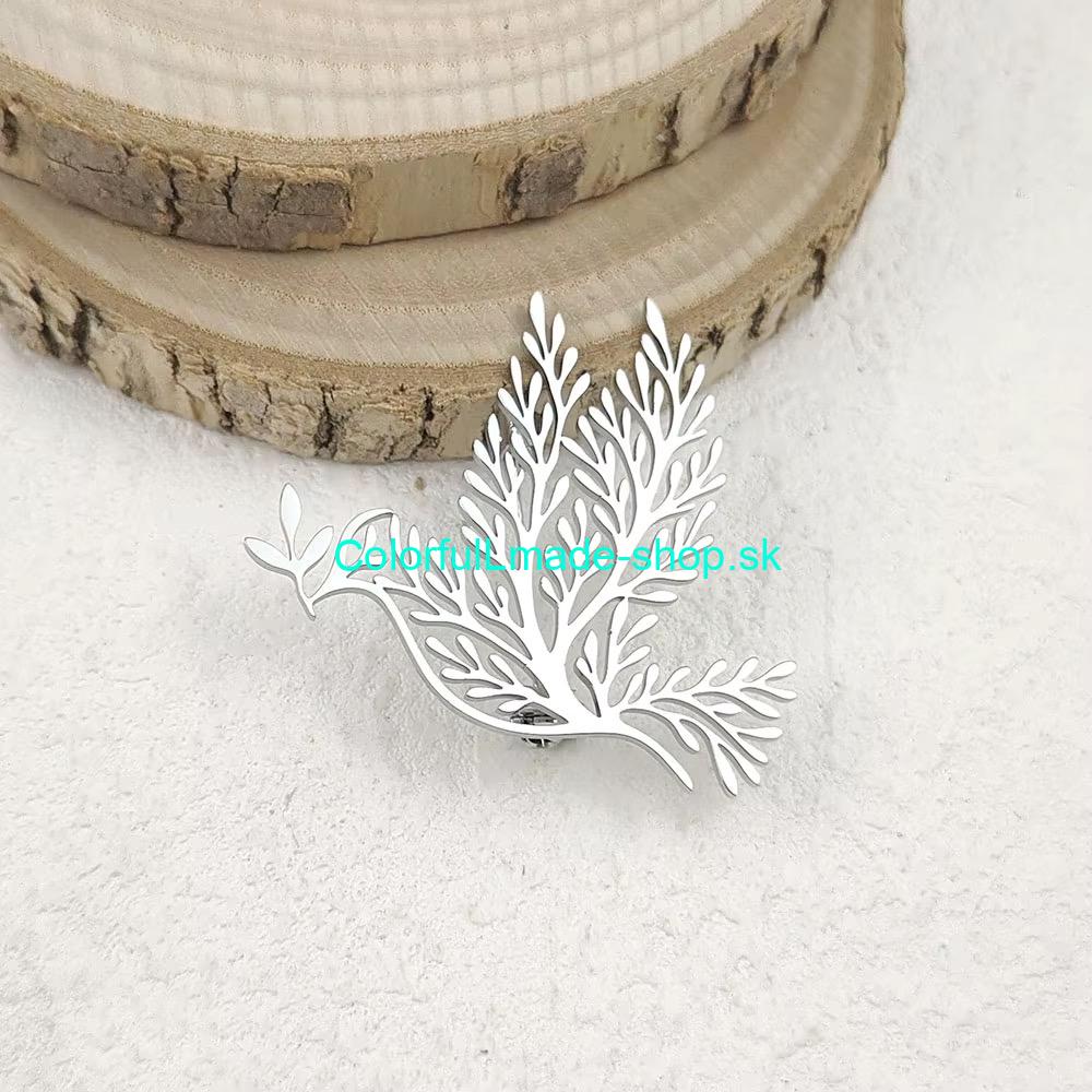 Brošňa kovová holubica - strieborná