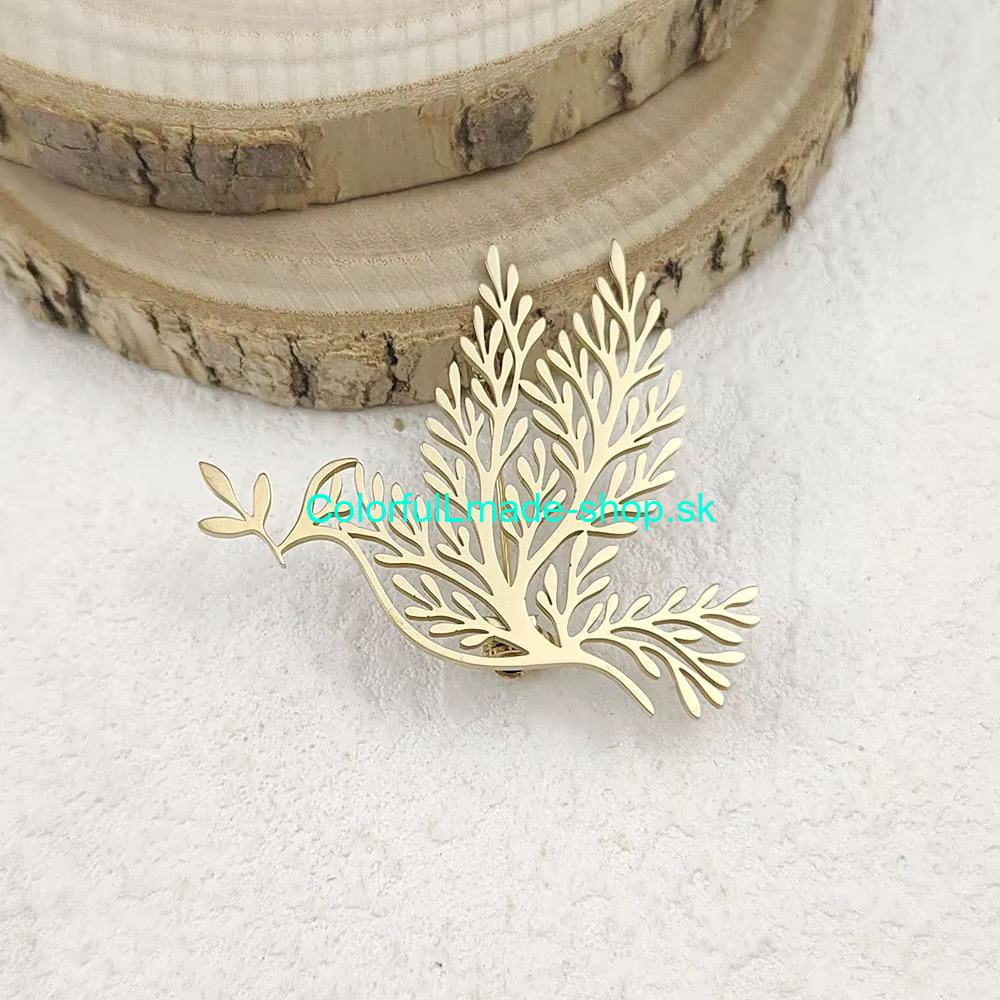 Brošňa kovová holubica - zlatá