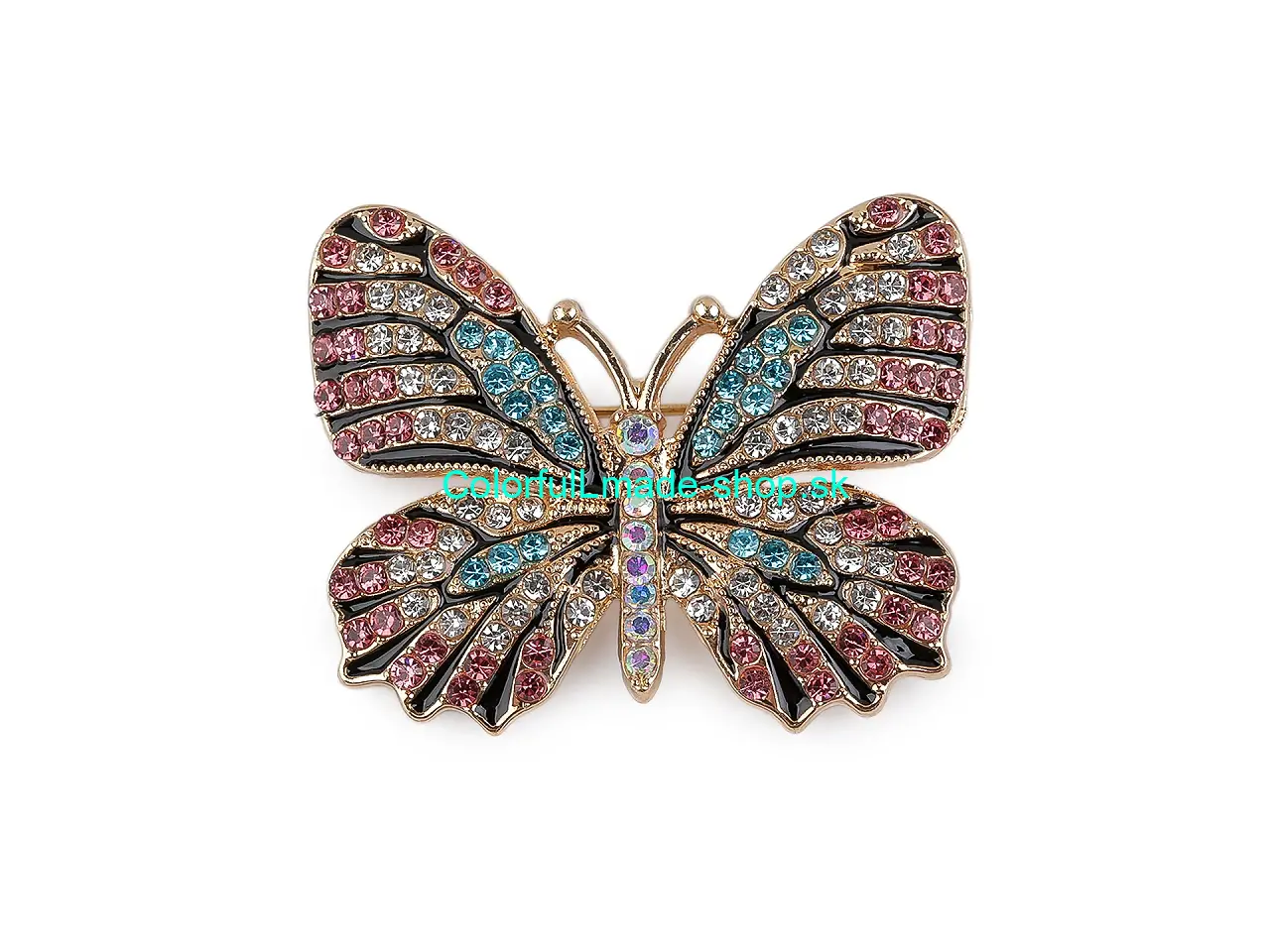 Brošňa s brúsenými kamienkami motýľ - pink