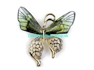 Brošňa s brúsenými kamienkami - motýľ zelená svetlá