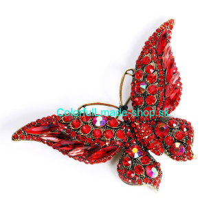 Brošňa motýľ s farebnými kamienkami - červená
