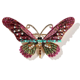 Brošňa motýľ s farebnými kamienkami - ružová