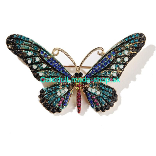 Brošňa motýľ s farebnými kamienkami - modro-čierna