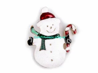 Brošňa vianočná snehuliak - biely a candy